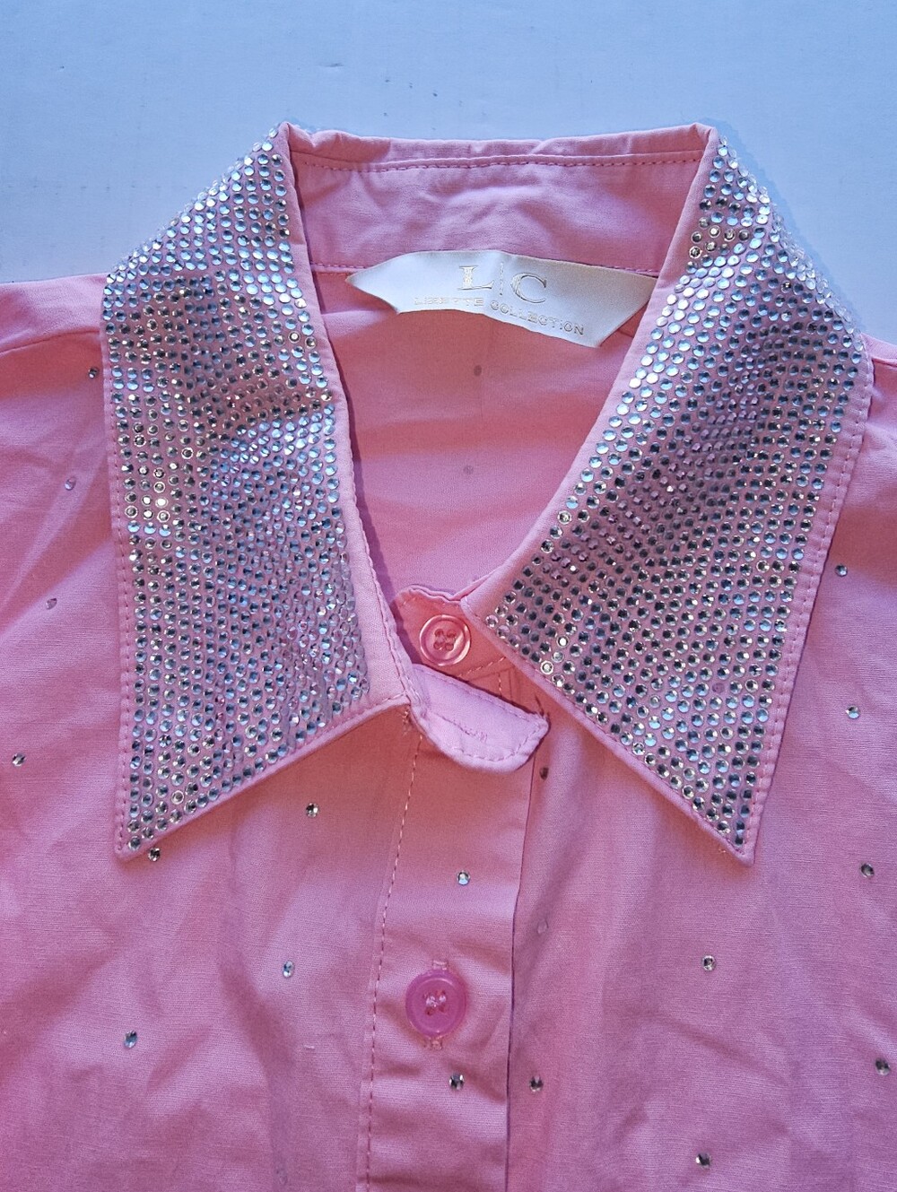 L/C Lizette Collection Crystal Sparkes Pink Button Up Shirt Western Style Sz Xl View 4